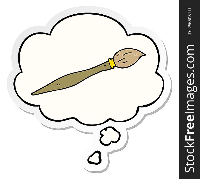 cartoon paint brush with thought bubble as a printed sticker