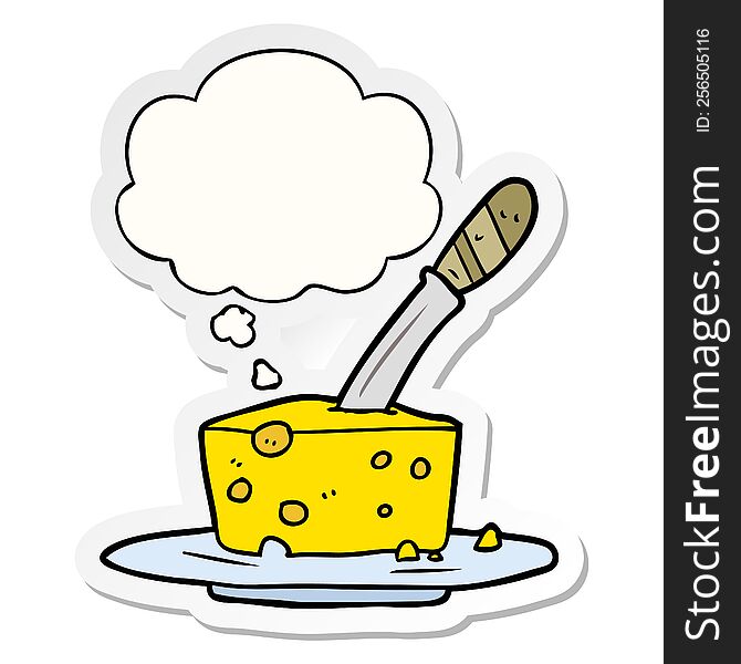 cartoon cheese with thought bubble as a printed sticker