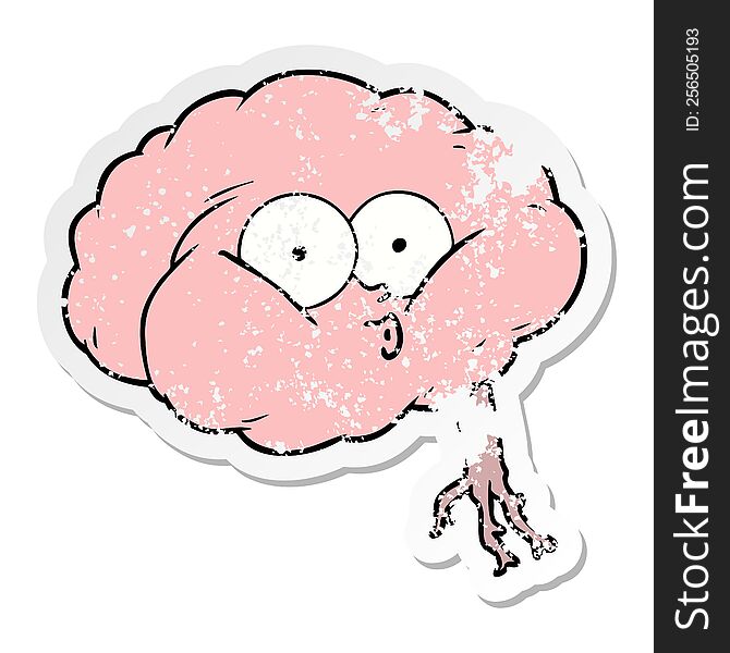 distressed sticker of a cartoon impressed brain