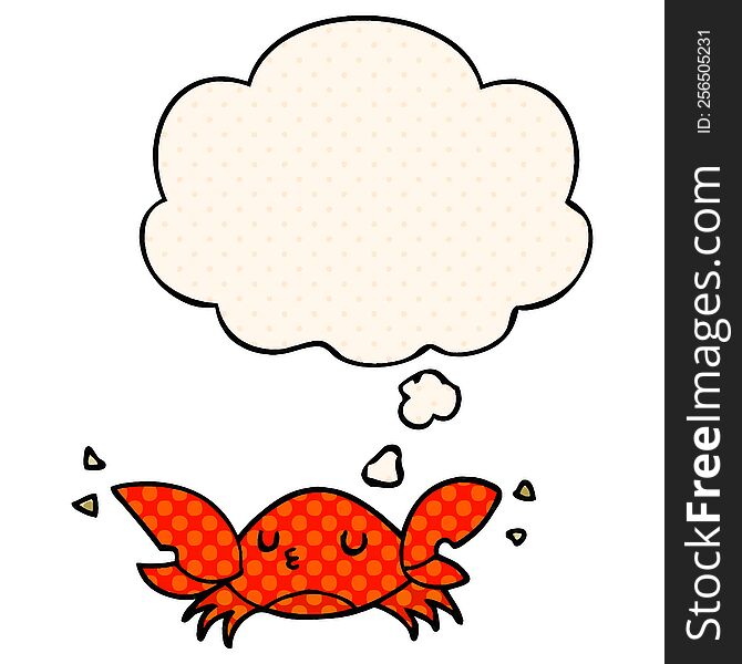 cartoon crab with thought bubble in comic book style