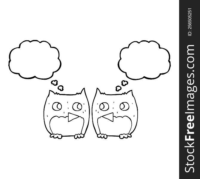 Cute Thought Bubble Cartoon Owls