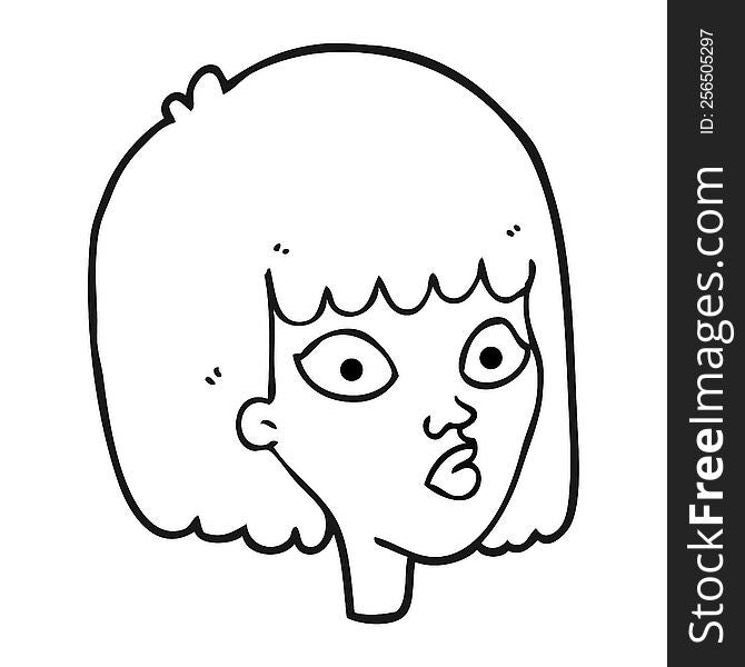 Black And White Cartoon Female Face