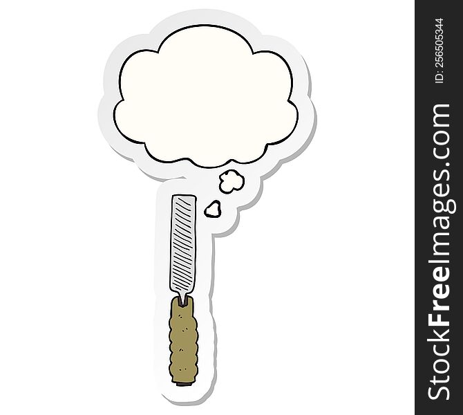 cartoon metal file with thought bubble as a printed sticker