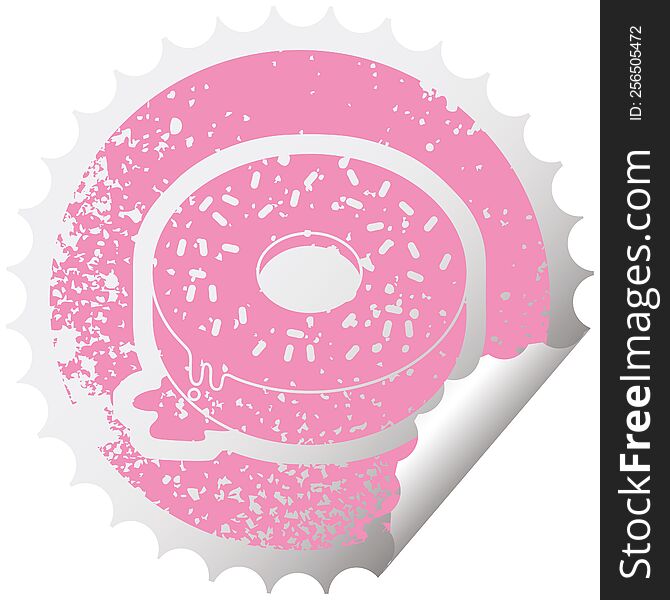 distressed sticker icon illustration of a tasty iced donut. distressed sticker icon illustration of a tasty iced donut