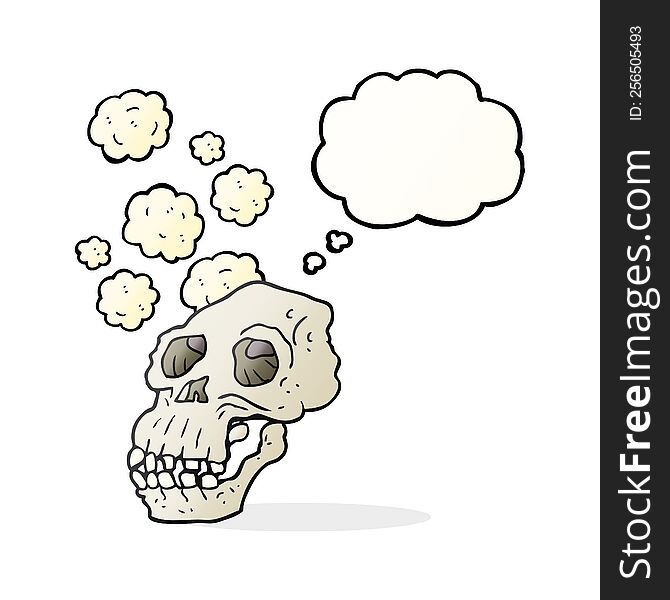 freehand drawn thought bubble cartoon ancient skull