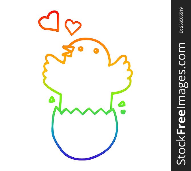 Rainbow Gradient Line Drawing Cute Hatching Chick Cartoon