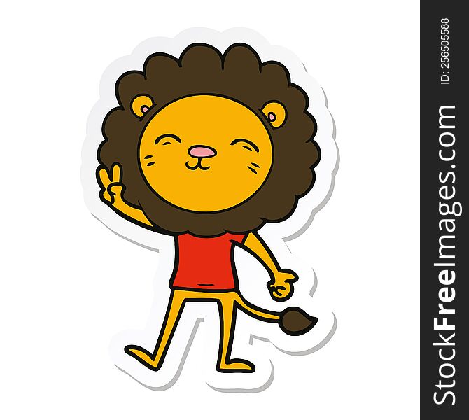 Sticker Of A Cartoon Lion Giving Peac Sign