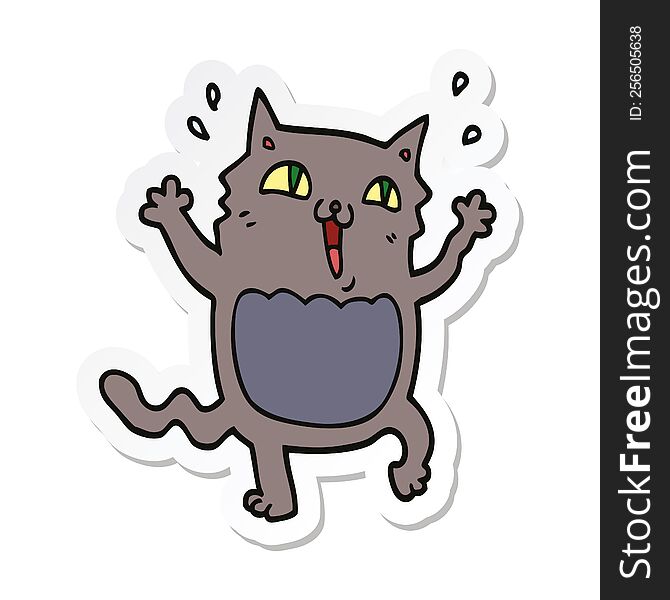 Sticker Of A Cartoon Crazy Excited Cat