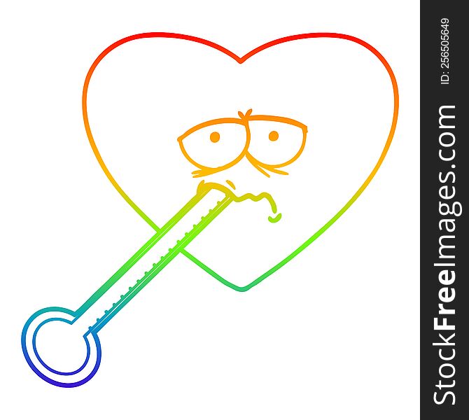 Rainbow Gradient Line Drawing Cartoon Love Sick Heart