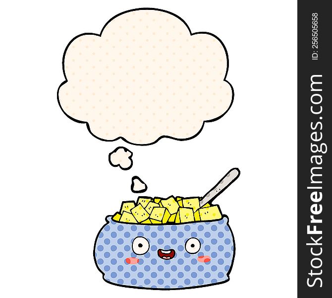 cute cartoon bowl of sugar with thought bubble in comic book style