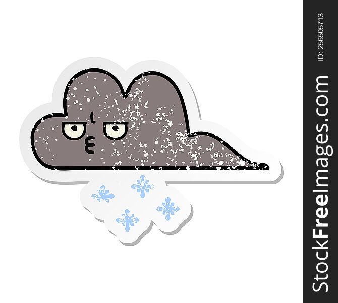 Distressed Sticker Of A Cute Cartoon Storm Snow Cloud