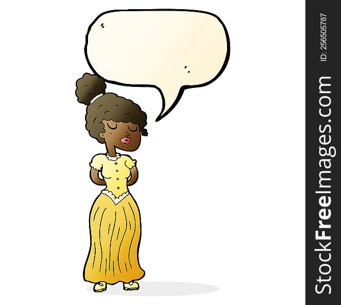 Cartoon Pretty Victorian Woman With Speech Bubble