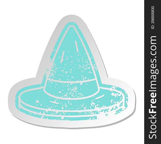 Distressed Old Sticker Of A Witches Hat