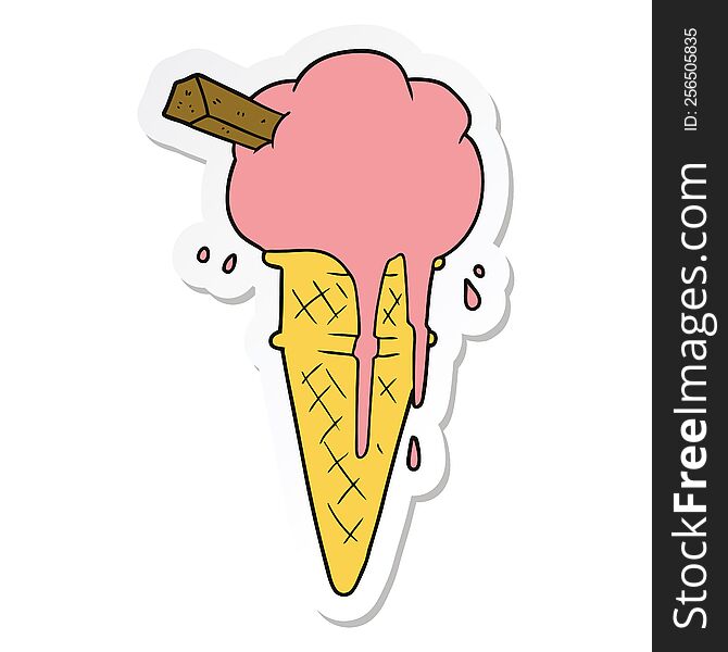 Sticker Of A Cartoon Ice Cream Melting