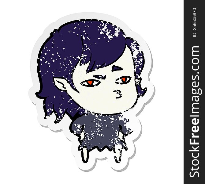 Distressed Sticker Of A Cartoon Vampire Girl