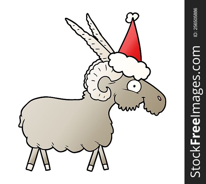Gradient Cartoon Of A Goat Wearing Santa Hat