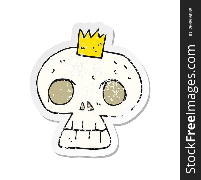 Retro Distressed Sticker Of A Cartoon Skull With Crown