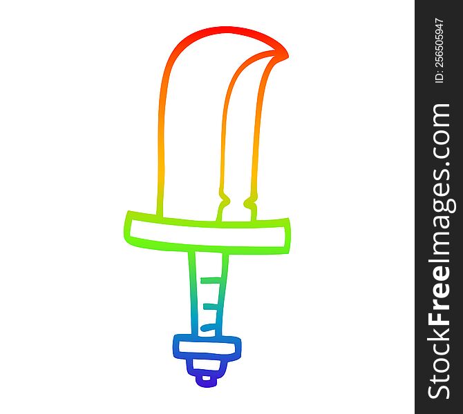 Rainbow Gradient Line Drawing Cartoon Golden Sword