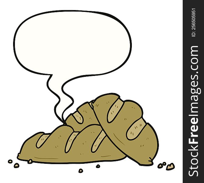 cartoon loaves of freshly baked bread and speech bubble