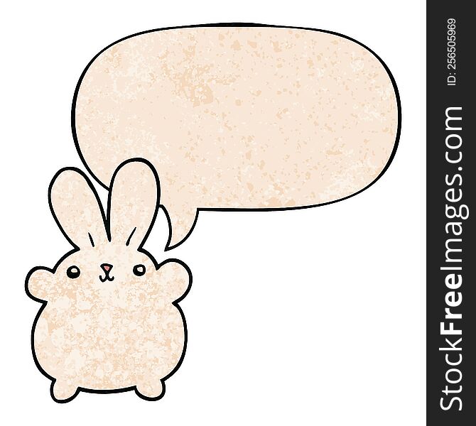 Cute Cartoon Rabbit And Speech Bubble In Retro Texture Style