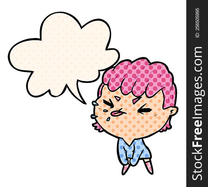 Cute Cartoon Rude Girl And Speech Bubble In Comic Book Style