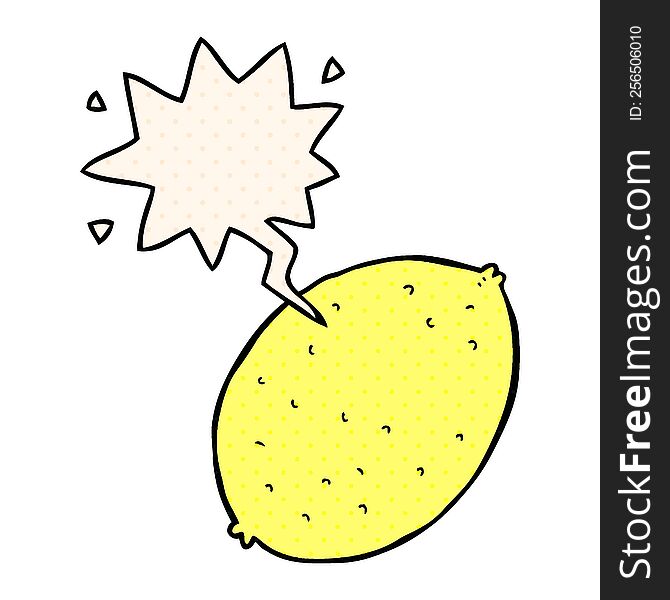 cartoon lemon with speech bubble in comic book style