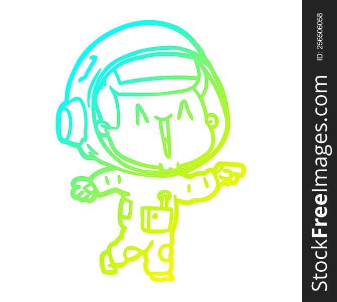 Cold Gradient Line Drawing Happy Cartoon Astronaut Pointing