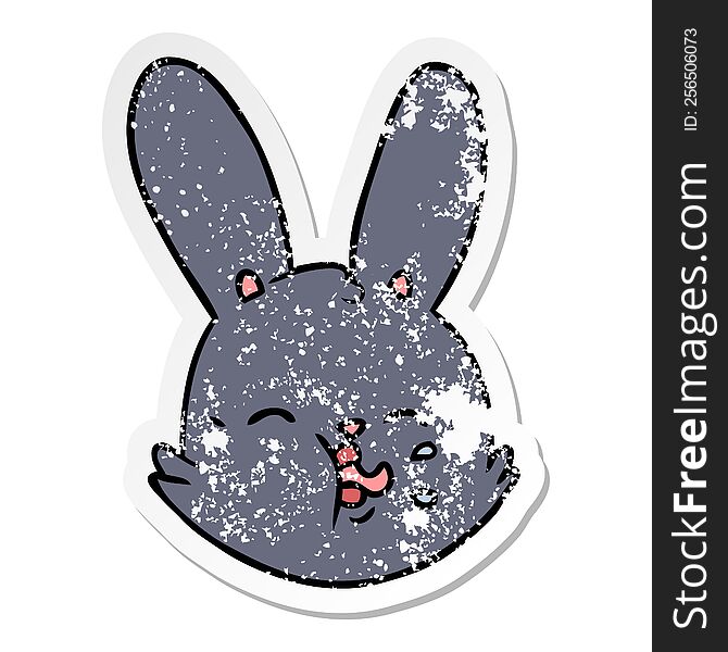 Distressed Sticker Of A Cartoon Funny Rabbit Face