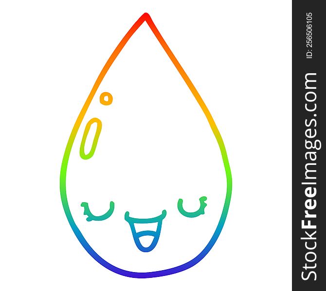rainbow gradient line drawing of a cartoon raindrop