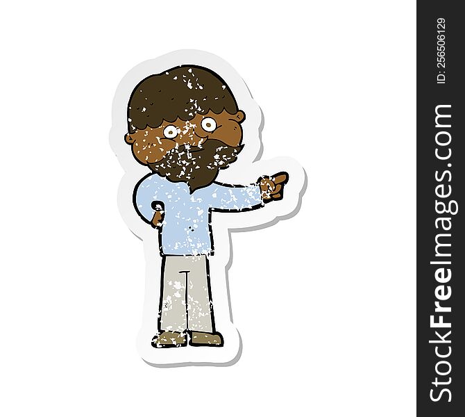 Retro Distressed Sticker Of A Cartoon Bearded Man Pointing