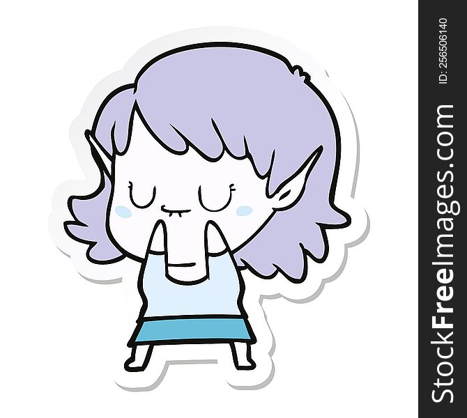 Sticker Of A Happy Cartoon Elf Girl
