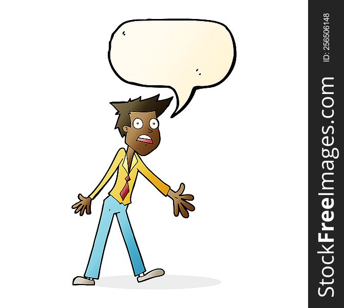 cartoon stressed man with speech bubble