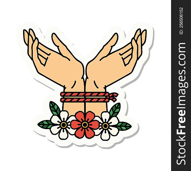 Tattoo Style Sticker Of Hands Tied