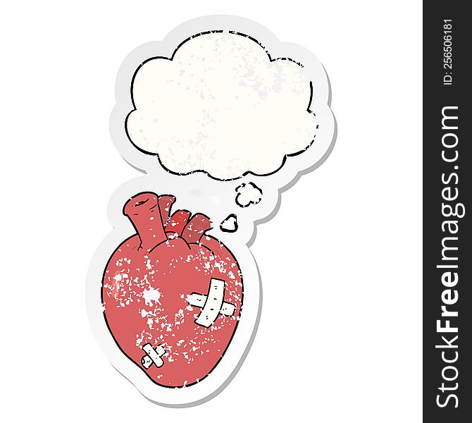 cartoon heart with thought bubble as a distressed worn sticker