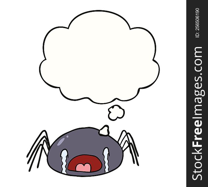 cartoon crying spider with thought bubble. cartoon crying spider with thought bubble