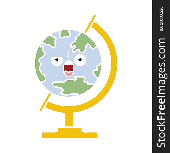 Flat Color Retro Cartoon Globe Of The World