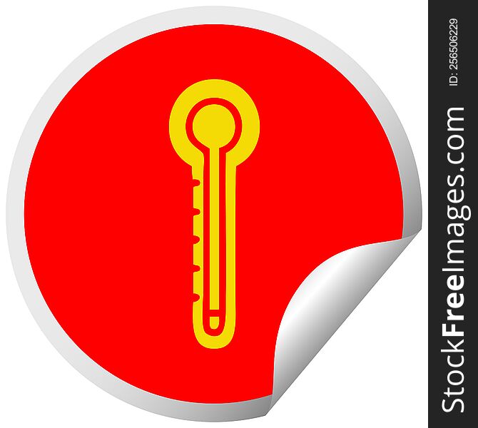circular peeling sticker cartoon of a glass thermometer