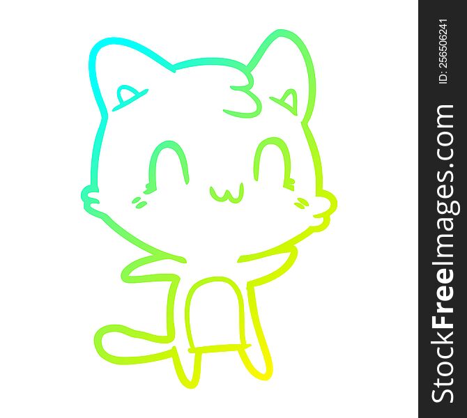 cold gradient line drawing of a cartoon happy cat