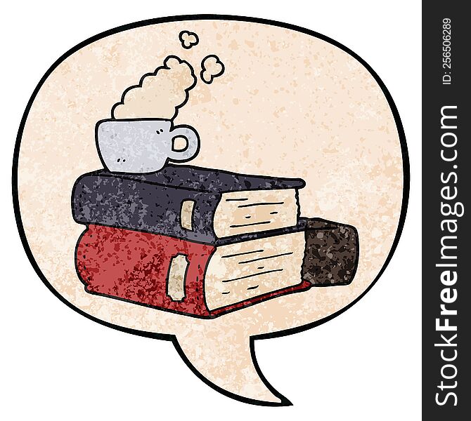 Cartoon Books And Coffee Cup And Speech Bubble In Retro Texture Style