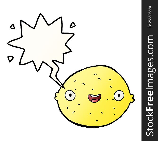 Cartoon Lemon And Speech Bubble In Smooth Gradient Style