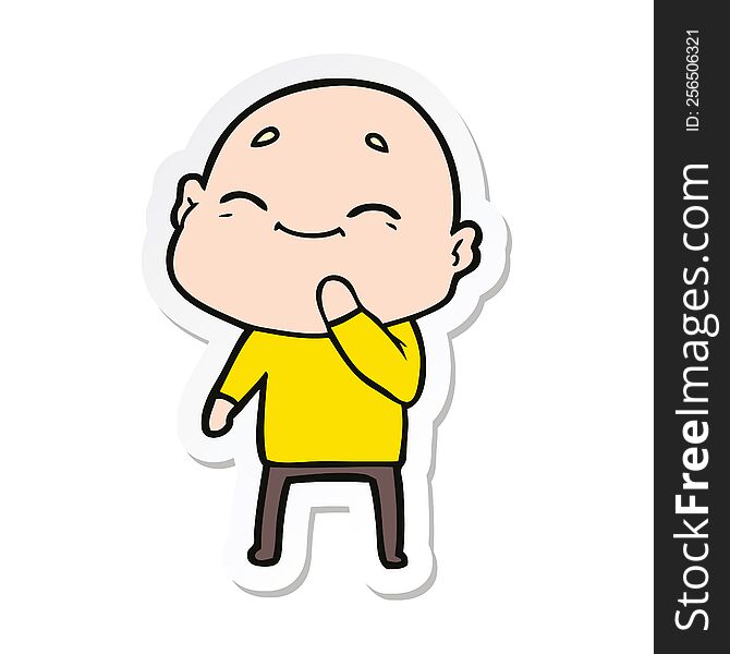 Sticker Of A Happy Cartoon Bald Man