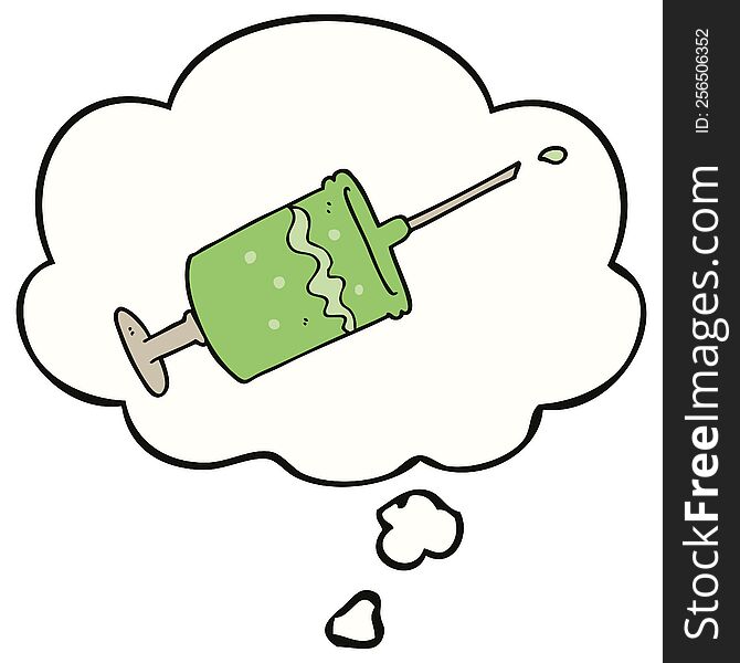 cartoon syringe needle with thought bubble. cartoon syringe needle with thought bubble