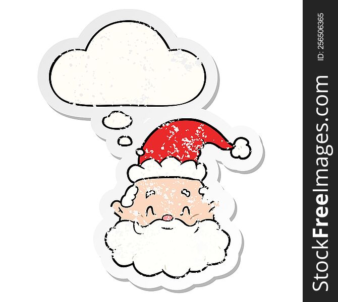 Cartoon Santa Claus And Thought Bubble As A Distressed Worn Sticker