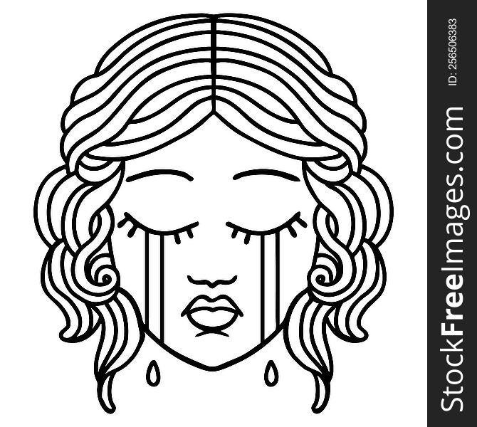 Black Line Tattoo Of Female Face Crying