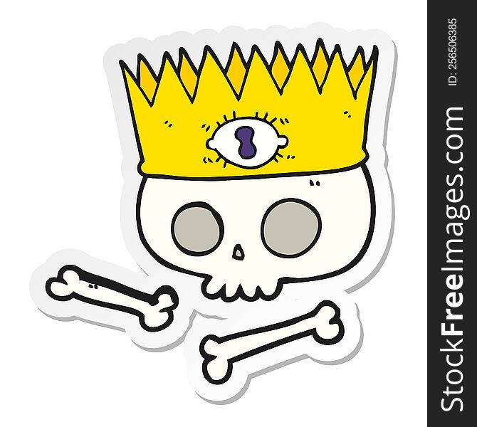 Sticker Of A Cartoon Magic Crown On Old Skull