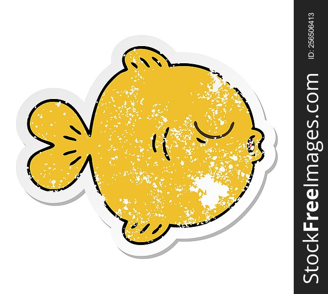 Distressed Sticker Of A Quirky Hand Drawn Cartoon Fish