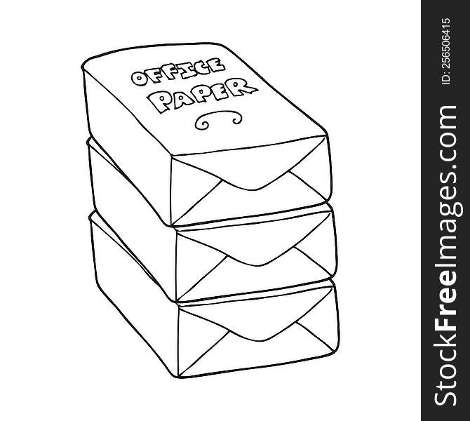 freehand drawn black and white cartoon office paper stack