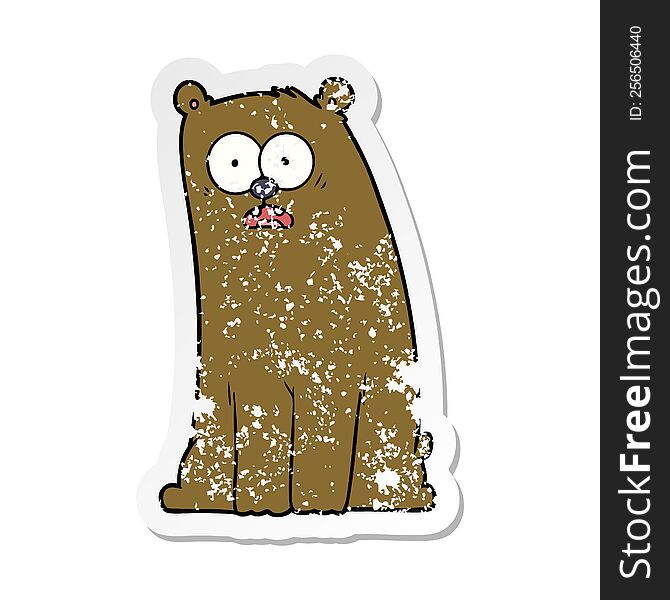 Distressed Sticker Of A Cartoon Surprised Bear
