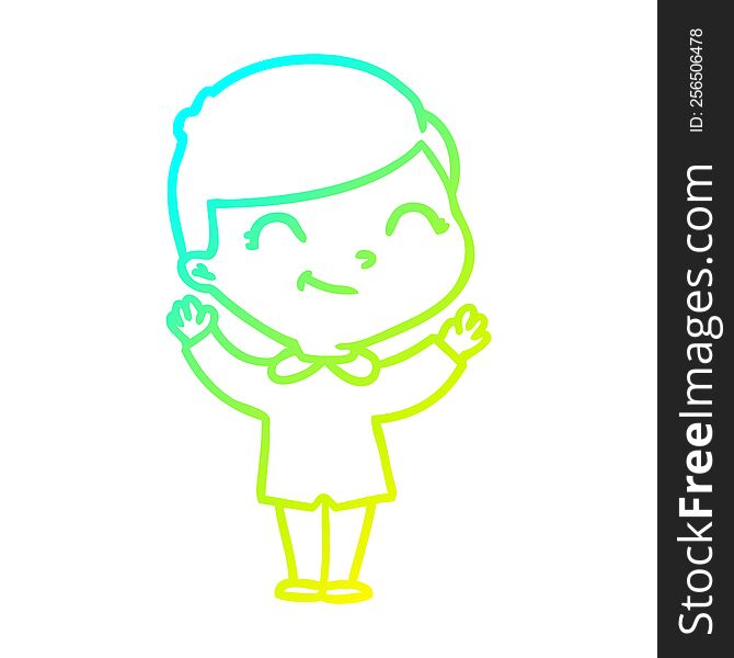 Cold Gradient Line Drawing Cartoon Boy Smiling