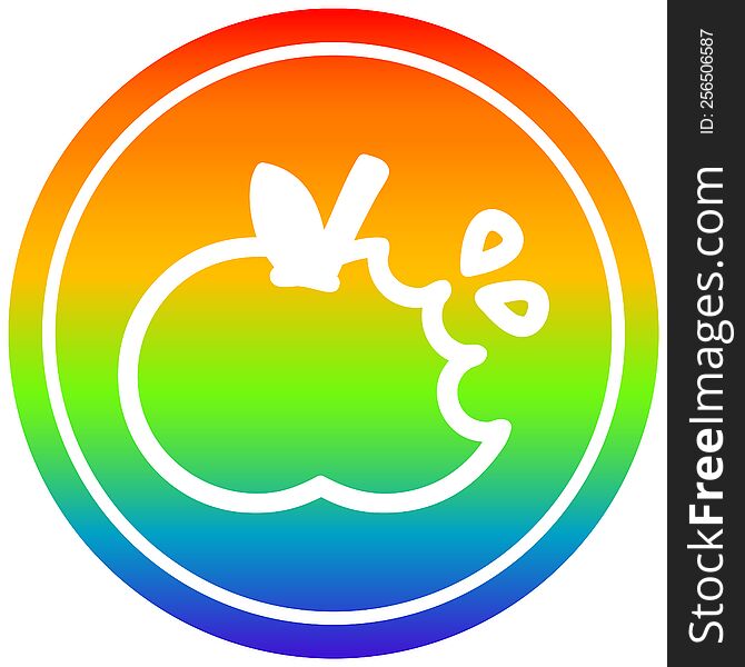 bitten apple circular icon with rainbow gradient finish. bitten apple circular icon with rainbow gradient finish